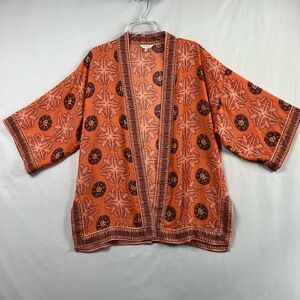 Max Studio Kimono Women Small Open Cardigan Orange Coral Bohemian Topper